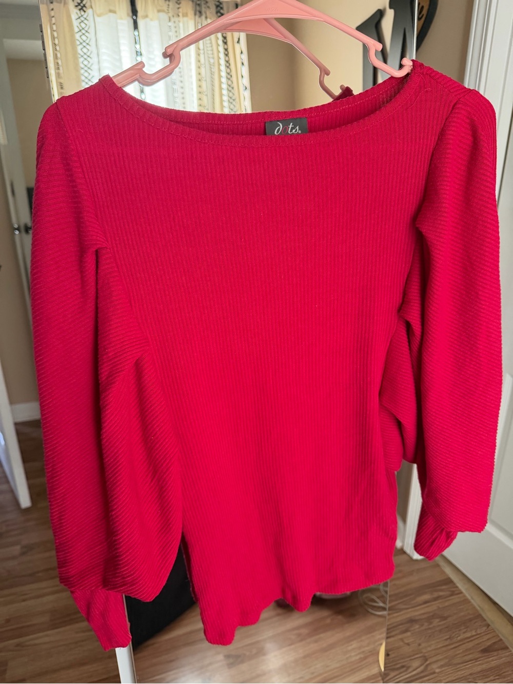 Dots Hot Pink Ribbed Batwing Long Sleeve Top